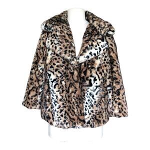 Vintage Chaus Leopard Faux Fur Coat Snap Front Womens Medium Animal Print Jacket